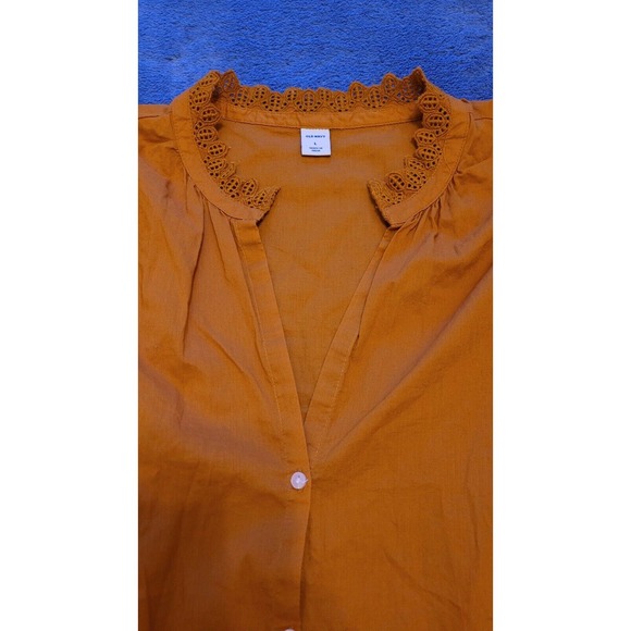 Old Navy Womens Top Tunic Blouse Shirt Size L V Neck Button‎ Up Orange - Picture 2 of 6
